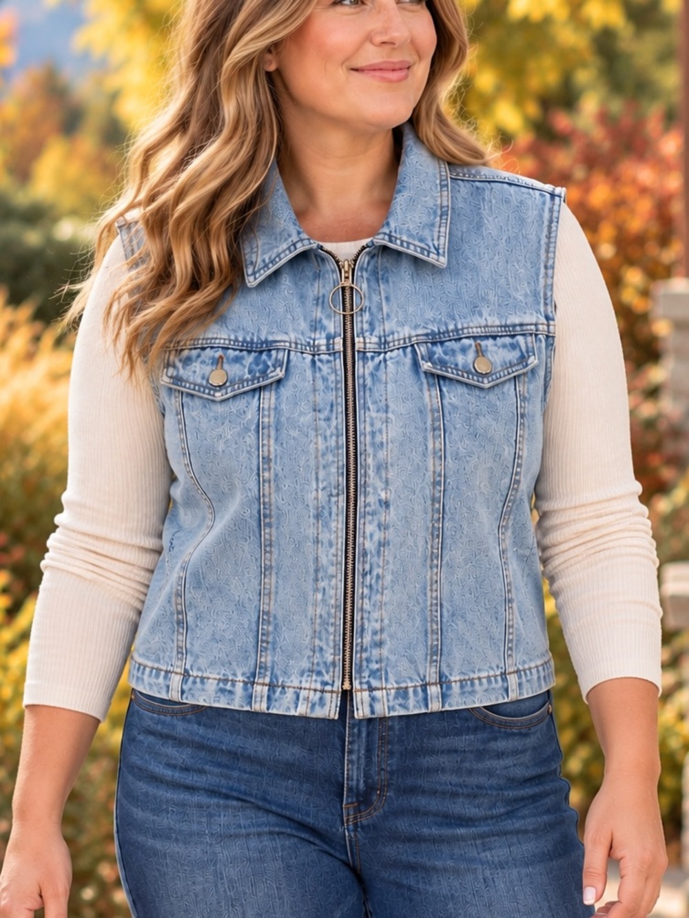 Vintage Encore Sport Denim Vest Women’s Cotton Zip Front 90s Light Wash Size XL